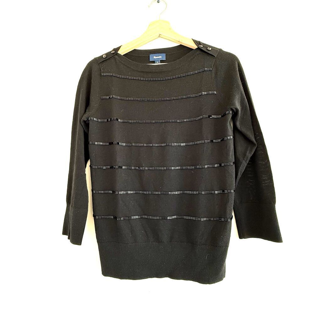 Façonnable wool silk women Long Sleeve Boat Neck Beads Sweater black size s
